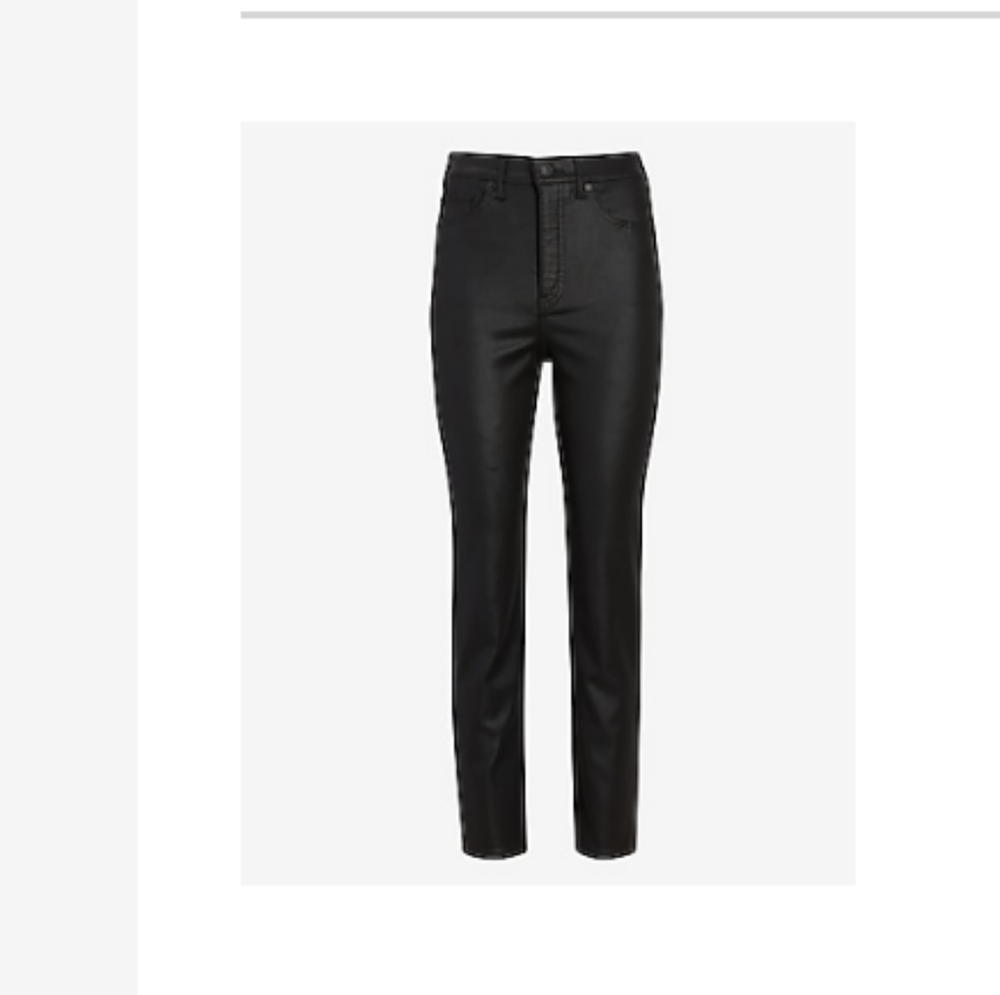 High waisted black coated pants
